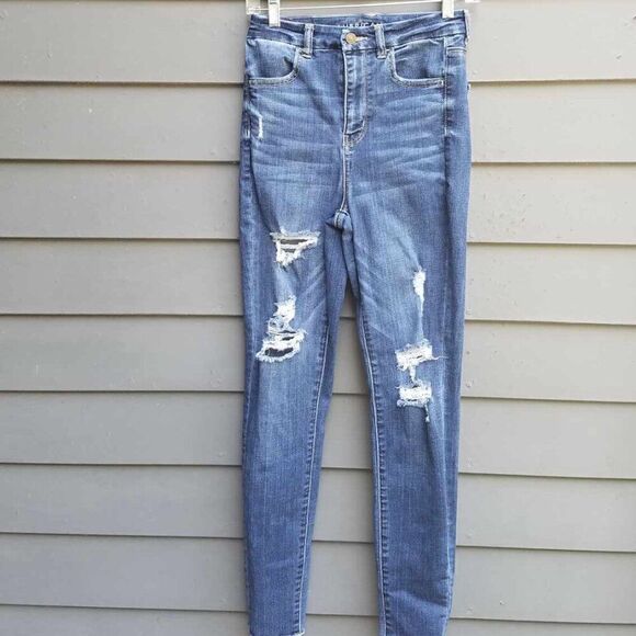 American Eagle Distressed Curvy Super Hi Rise Jeggings size 4 - Picture 1 of 12